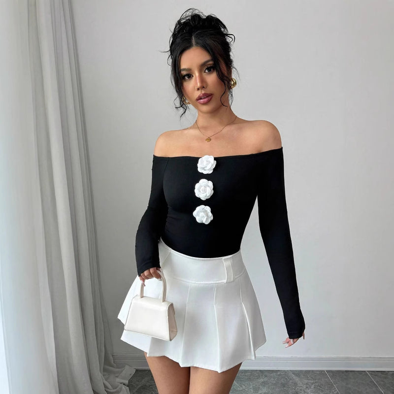 3D floral off-shoulder slim top - MRSLM