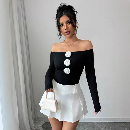 3D floral off-shoulder slim top - MRSLM