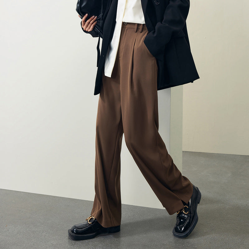 high-waisted drape trousers with side slits, view 3 - MRSLM