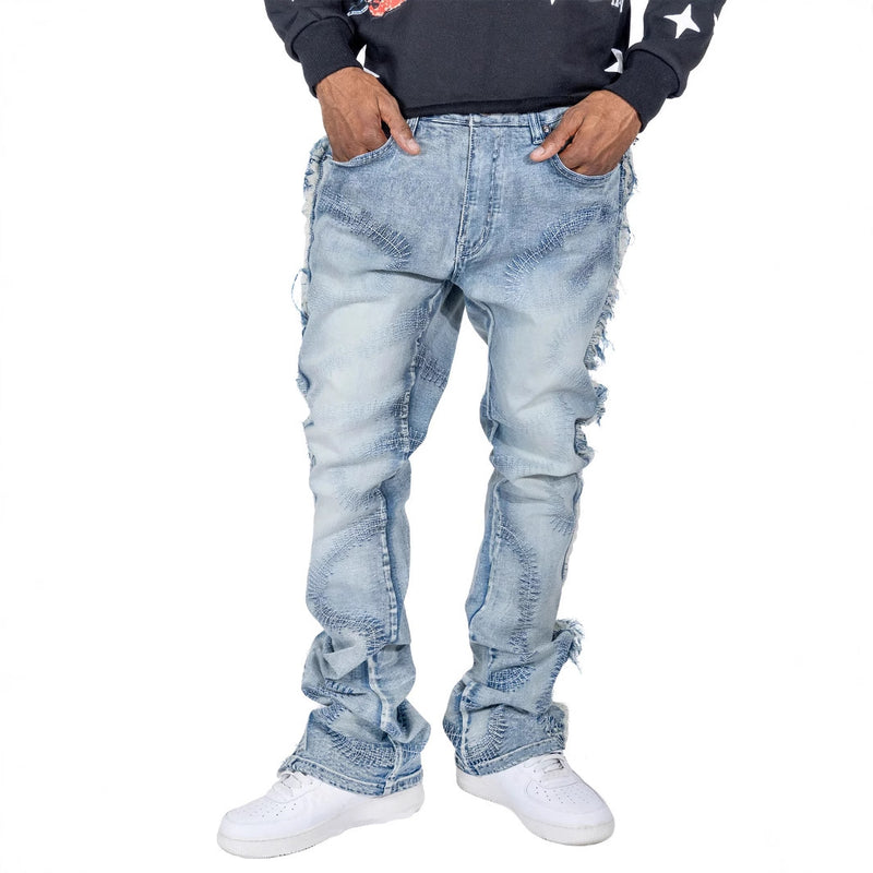 men's slightly stretch embroidered jeans, view 3 - MRSLM