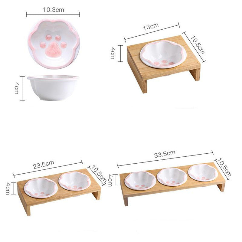 cartoon paw raised pet bowl with wooden stand, view 8 - MRSLM