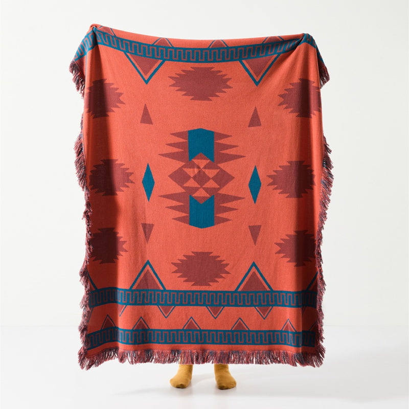 bohemian geometric cotton blanket, view 3 - MRSLM