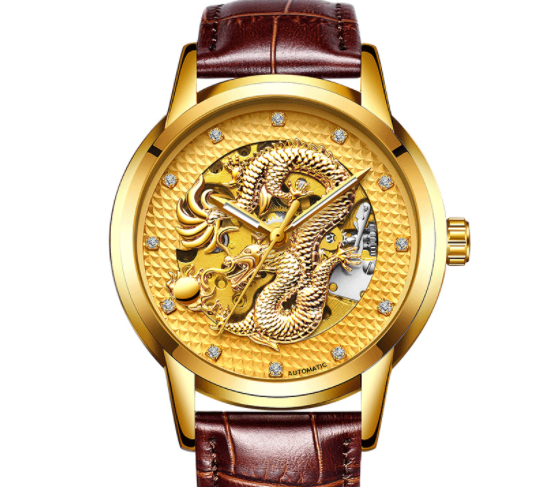 gold skeleton automatic dragon watch, view 11 - MRSLM