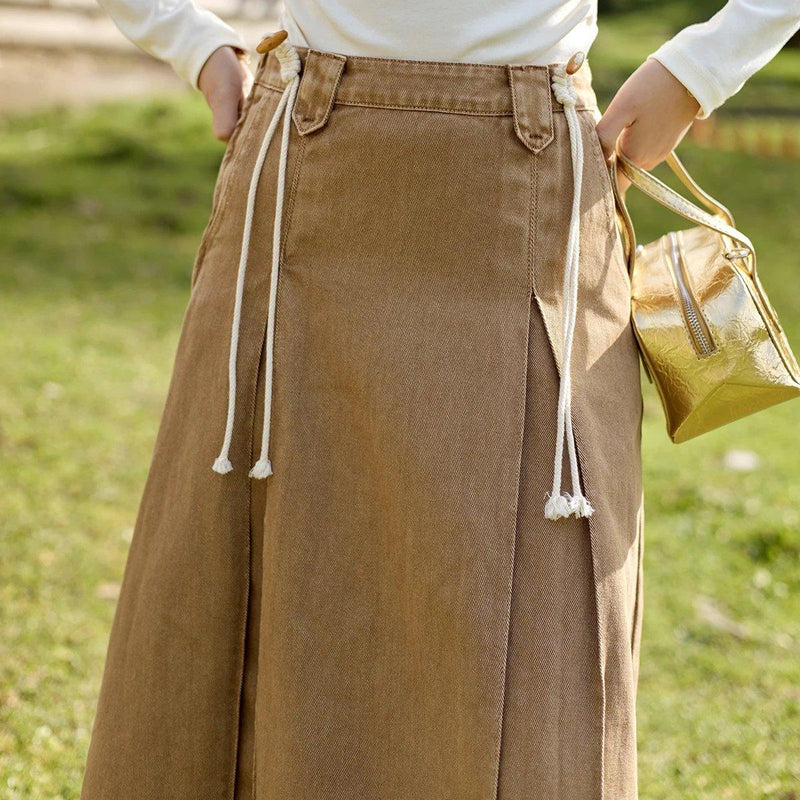 high-waisted a-line suspender skirt, view 5 - MRSLM