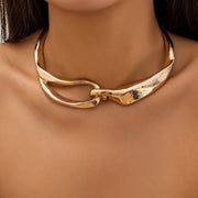 Gold chunky metal buckle choker necklace, view 2 - MRSLM