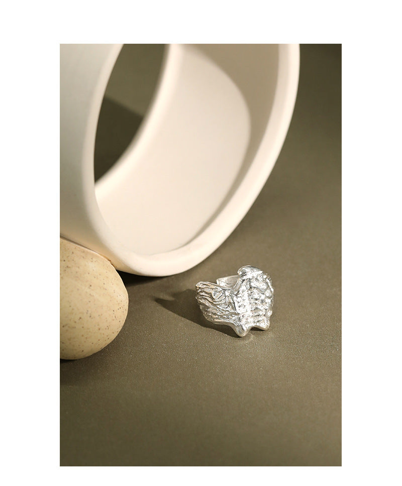 s925 silver concave texture open ring, view 4 - MRSLM