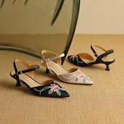 embroidered pointed toe sandals with spike heels, view 8 - MRSLM