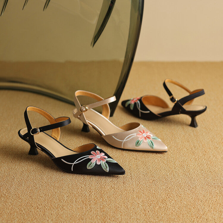 embroidered pointed toe sandals with spike heels, view 8 - MRSLM