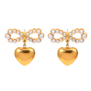 pearl bowknot heart pendant earrings, view 8 - MRSLM