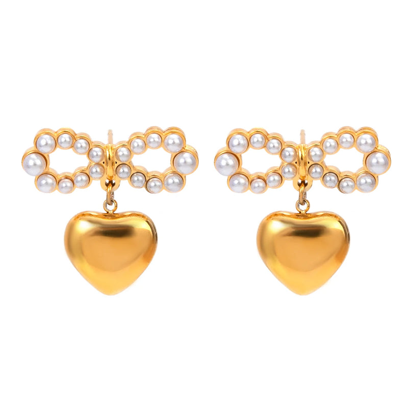 pearl bowknot heart pendant earrings, view 8 - MRSLM