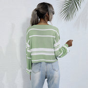 women's crew neck striped knit sweater, view 5 - MRSLM