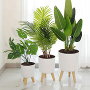 Modern self-watering planter with wooden stand - MRSLM