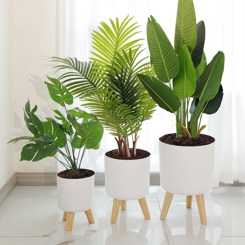 Modern self-watering planter with wooden stand - MRSLM