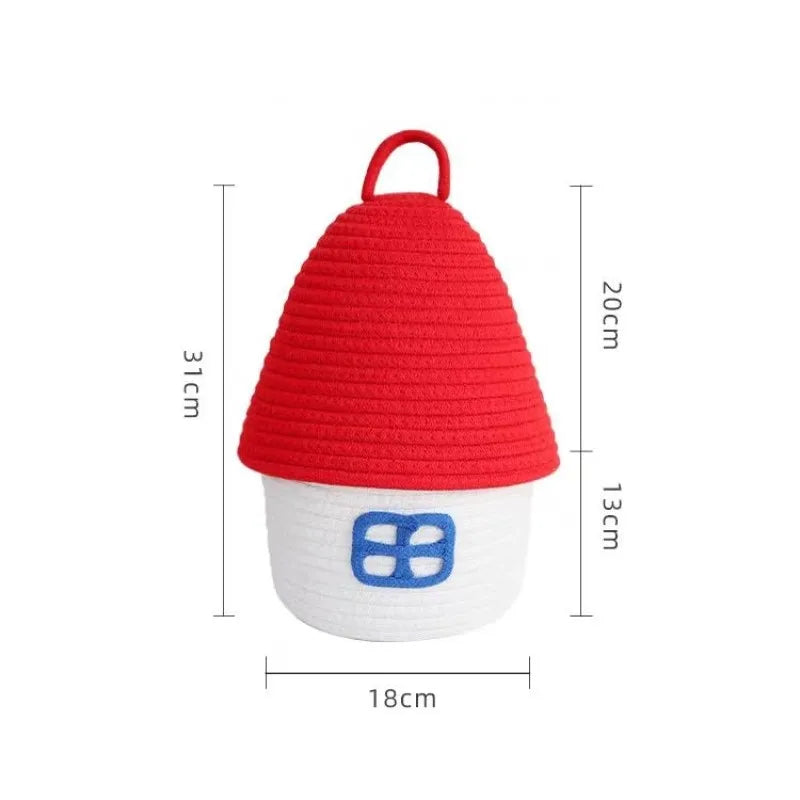 small round woven rope basket with lid, view 8 - MRSLM