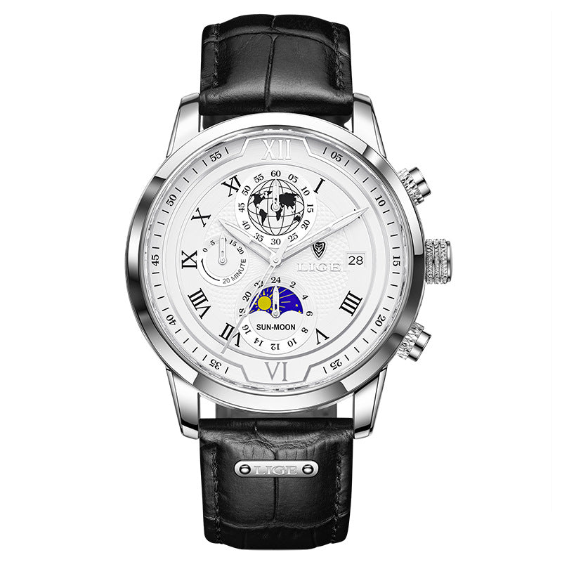 men's moon phase quartz watch, view 3 - MRSLM