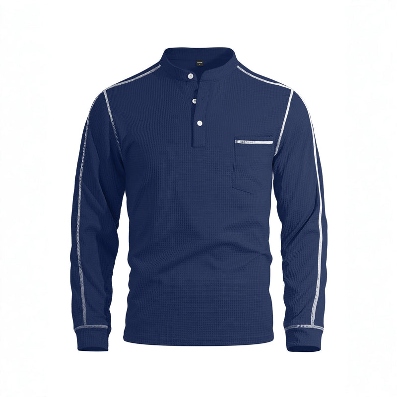 Men's long-sleeve waffle-knit henley shirt, view 3 - MRSLM
