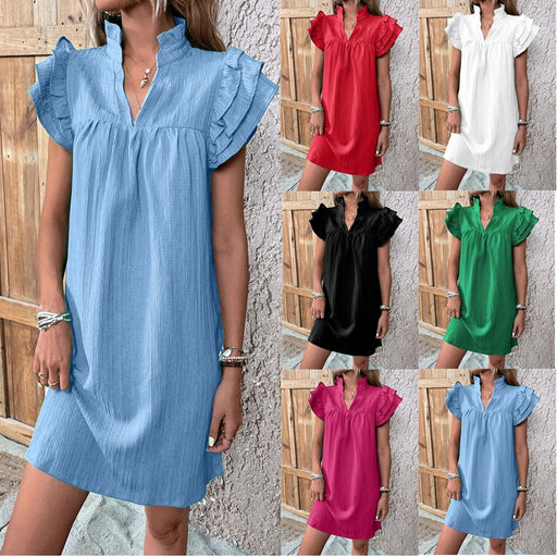 ruffle sleeve v-neck dress - MRSLM