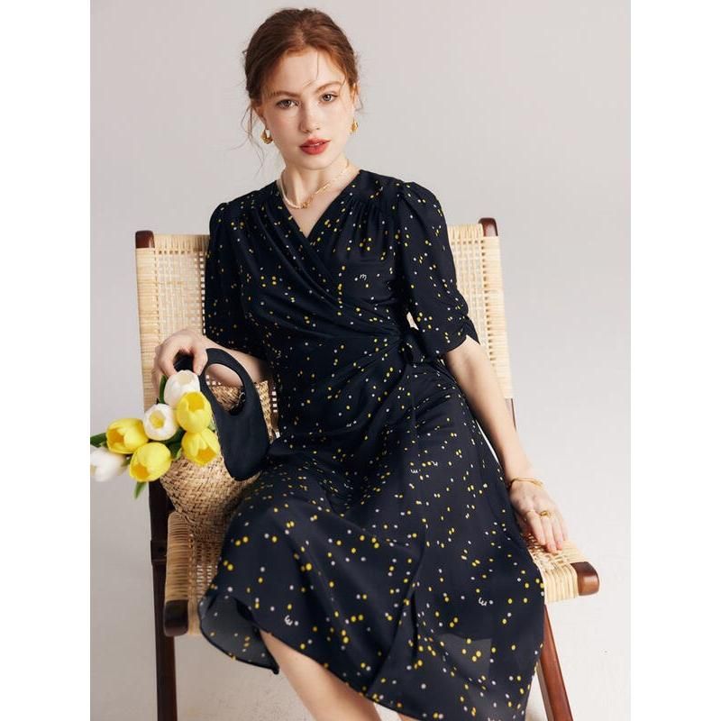 black polka dot silk dress, view 5 - MRSLM