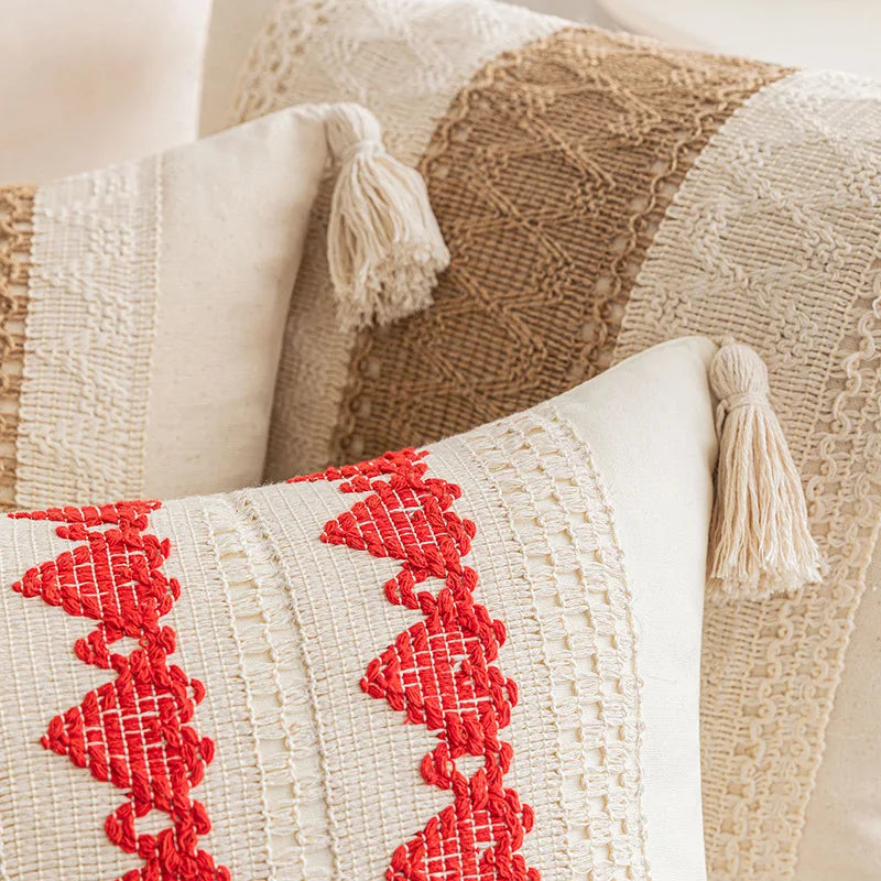 boho geometric tassel cushion cover, view 9 - MRSLM