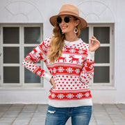 Women's Christmas reindeer snowflake knit sweater, view 4 - MRSLM