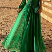 one-shoulder green long dress, view 5 - MRSLM