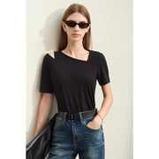 asymmetric v-neck casual tee, view 4 - MRSLM