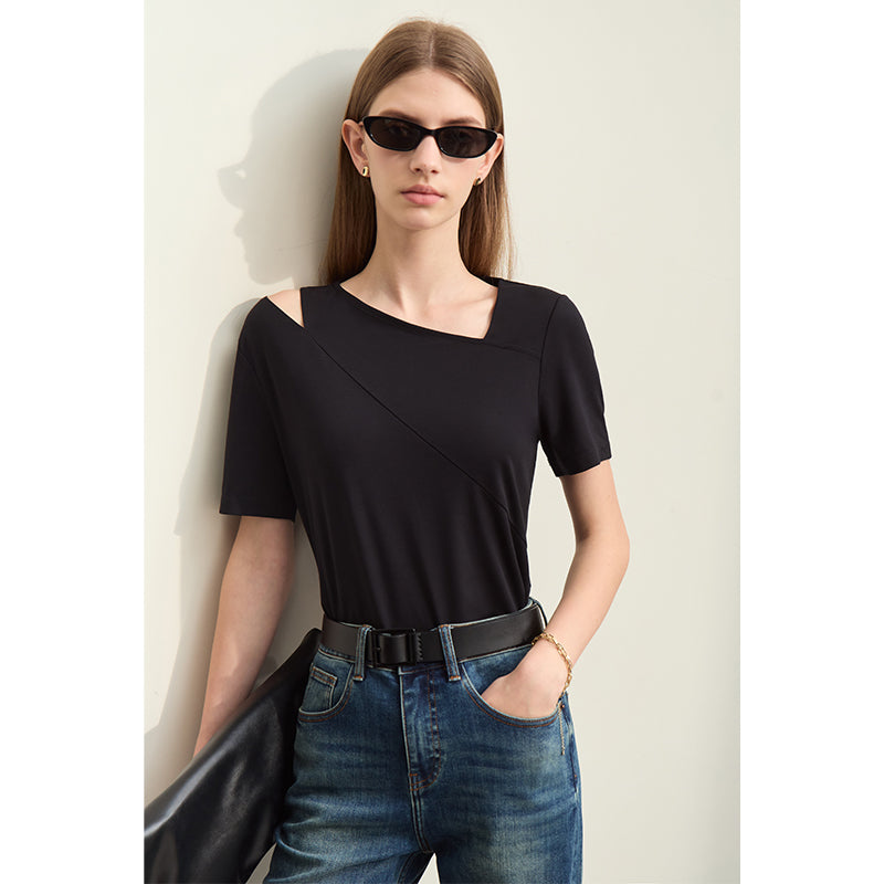 asymmetric v-neck casual tee, view 4 - MRSLM