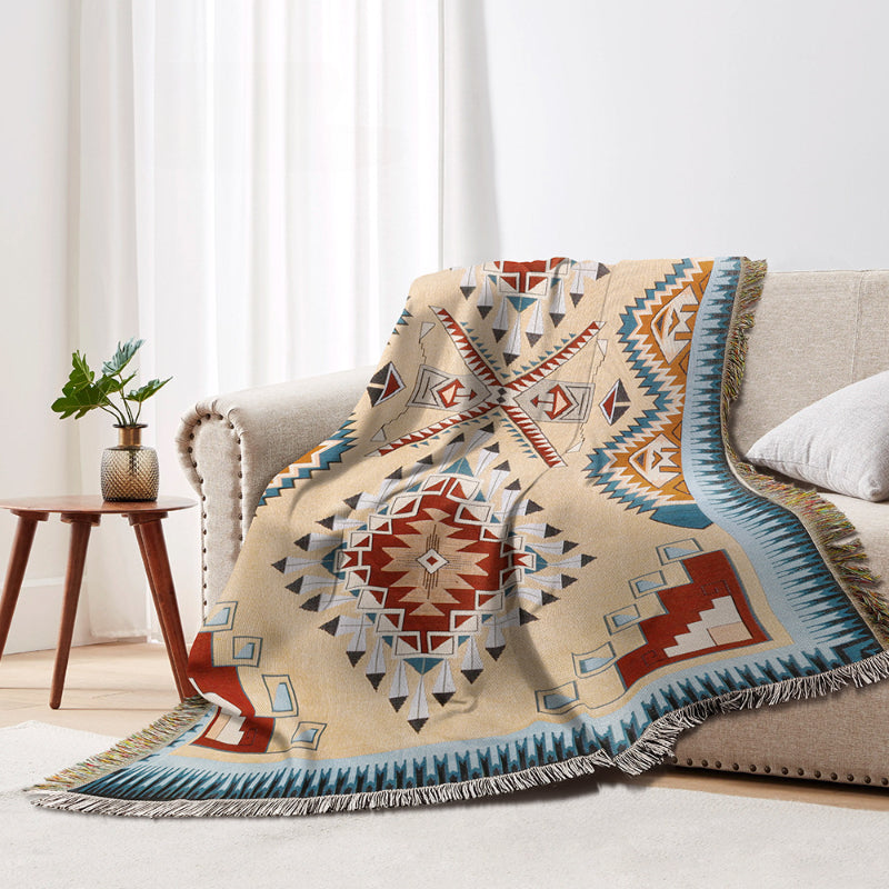 geometric jacquard camping picnic blanket, view 3 - MRSLM