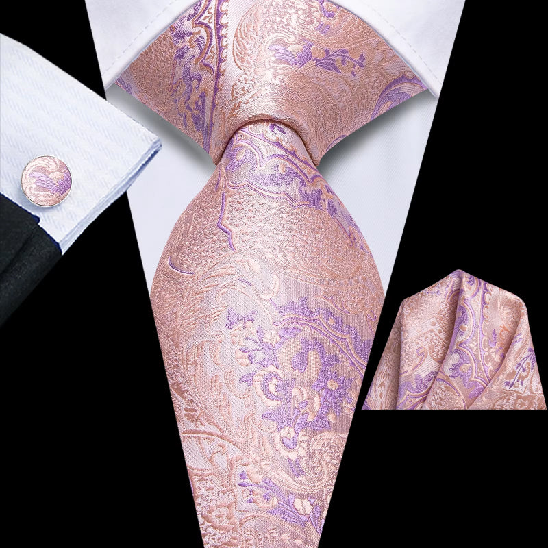 pink plaid silk tie with cufflinks and pocket square, view 2 - MRSLM