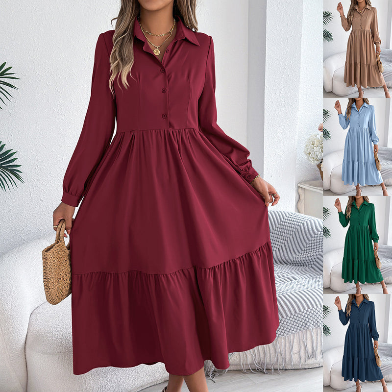lapel loose ruffled shirt dress - MRSLM