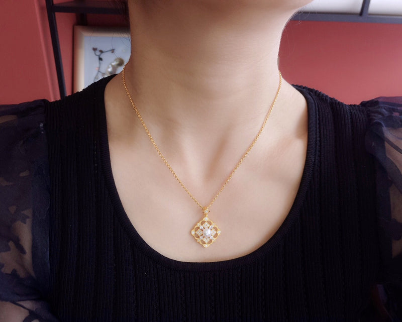 925 silver natural pearl pendant necklace, view 5 - MRSLM