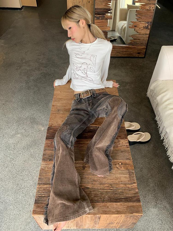 Women's Vintage Distressed Patchwork Tassel Denim Mini Slacks