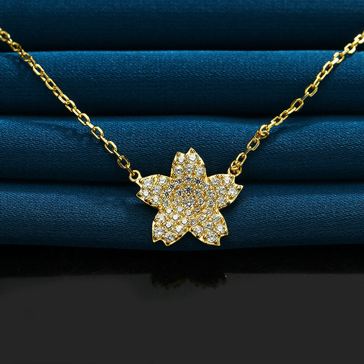 Women's Light Jewelry Sterling Silver Full Diamond Flower Necklace