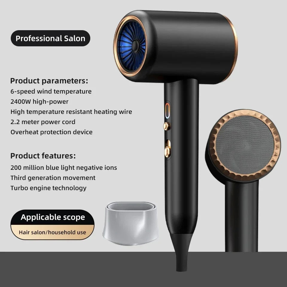 2400W Professional High-Speed Hair Dryer with Negative Ion Technology and Ultra Quiet Design