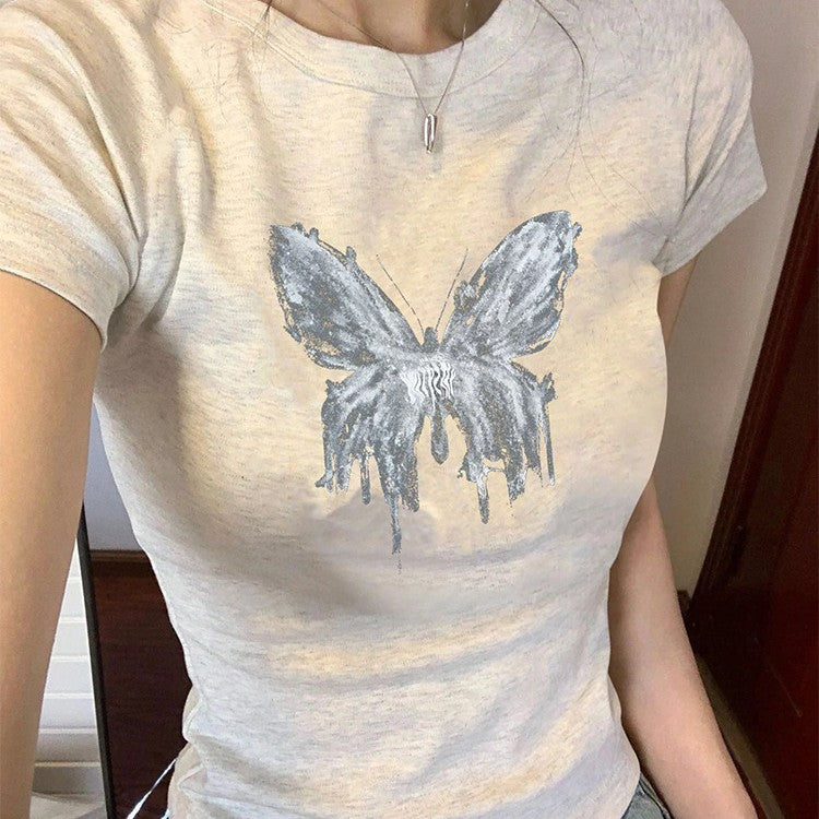women's butterfly print cotton top - MRSLM