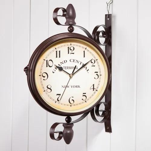 Vintage brown double-sided hanging wall clock - MRSLM