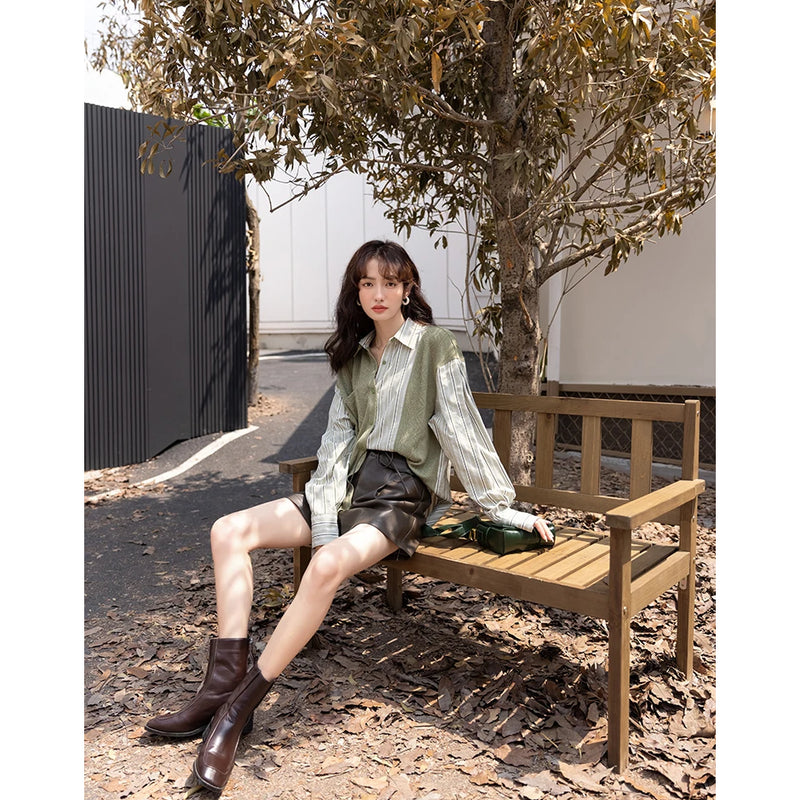 Women's striped knit collar top, view 4 - MRSLM