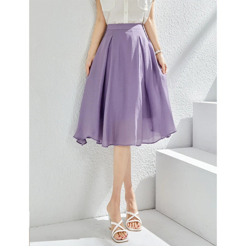 Elegant High Waist Purple A-Line Skirt