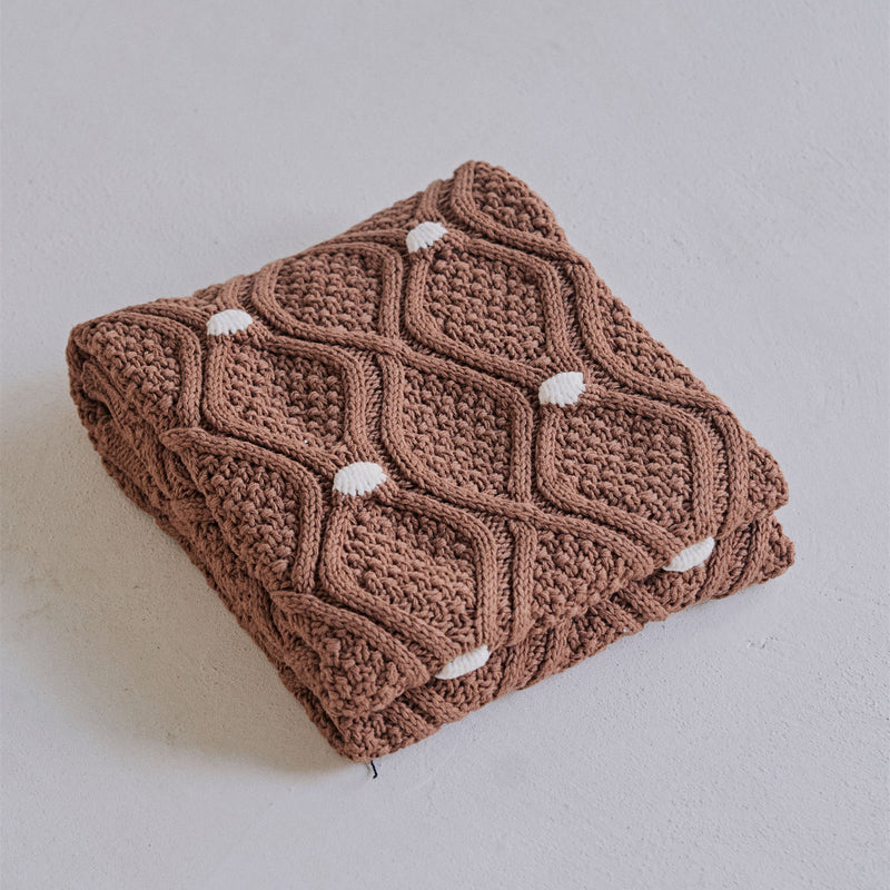 chunky knit blanket with pompons, view 4 - MRSLM