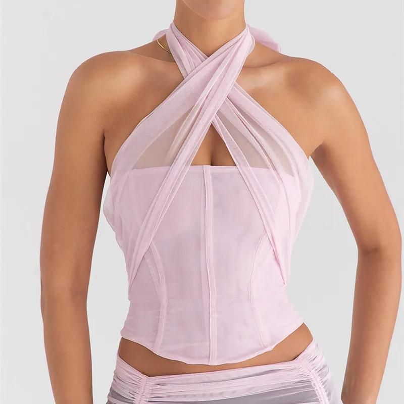 halter neck backless lace tank top - MRSLM