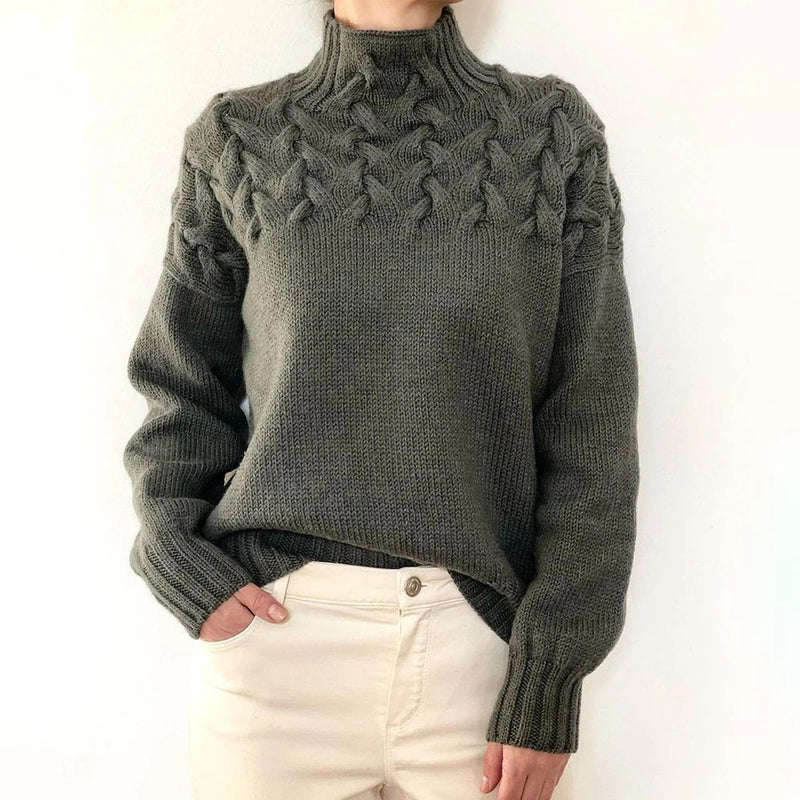 cable woven high collar sweater, view 10 - MRSLM