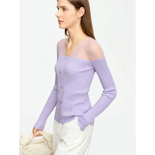 patchwork v-neck sweater, view 2 - MRSLM