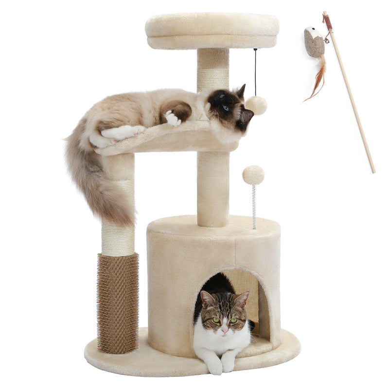 cat tree condo with self-grooming brush, view 2 - MRSLM