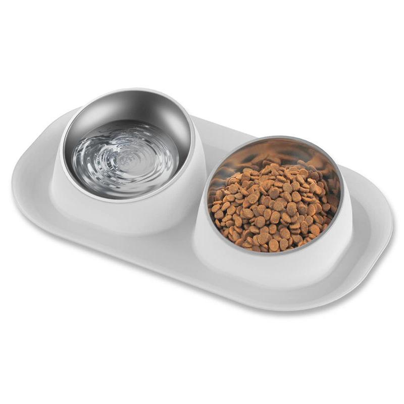 stainless steel tilted double dog bowl, view 9 - MRSLM