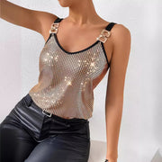 Sequined suspender chain vest top, view 2 - MRSLM
