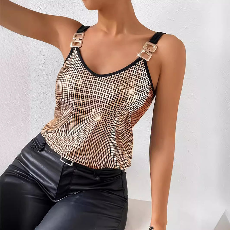 Sequined suspender chain vest top, view 2 - MRSLM