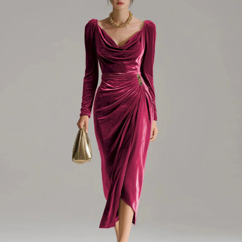 women's long velvet sheath dress - MRSLM
