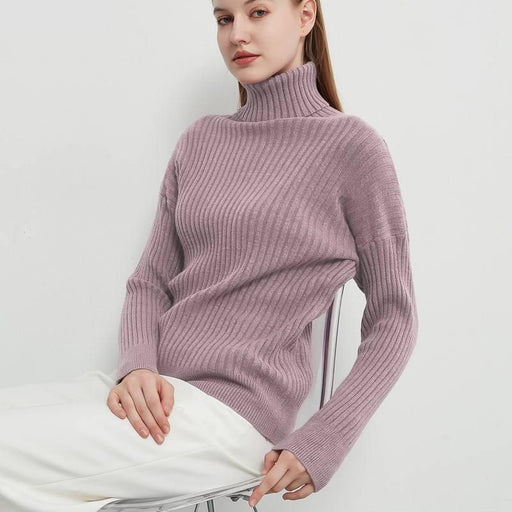 elegant turtleneck pullover sweater, view 3 - MRSLM