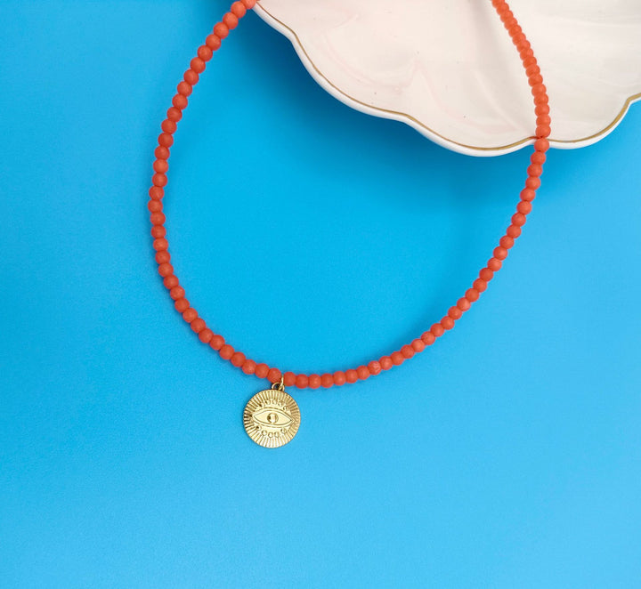 Women's Fashion Vintage Eyes Coral Beads Chain Necklace