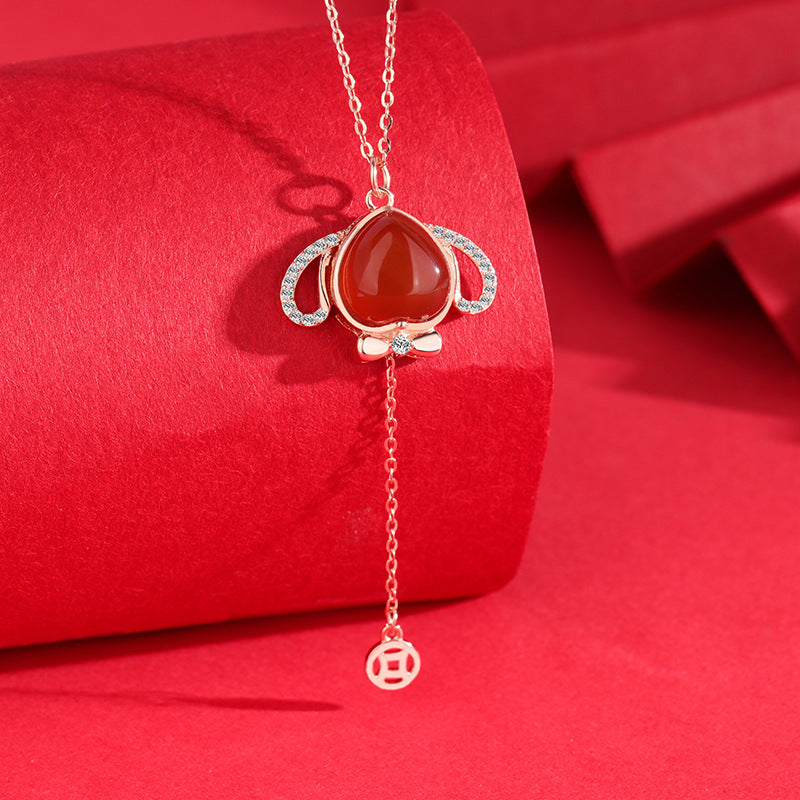 moving rabbit ear necklace, view 3 - MRSLM